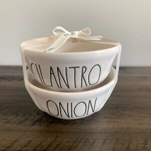 NWT |Rae Dunn CILANTRO and ONION Glossy Off White XS Bowls